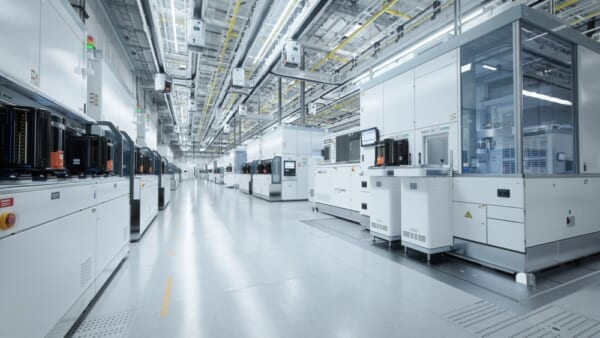 Wide,Shot,Of,Bright,Advanced,Semiconductor,Production,Fab,Cleanroom,With